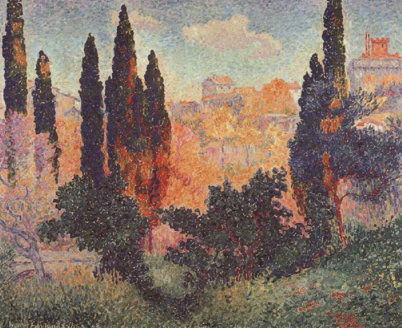 Henri Edmond Cross Cypresses at Cagnes Norge oil painting art